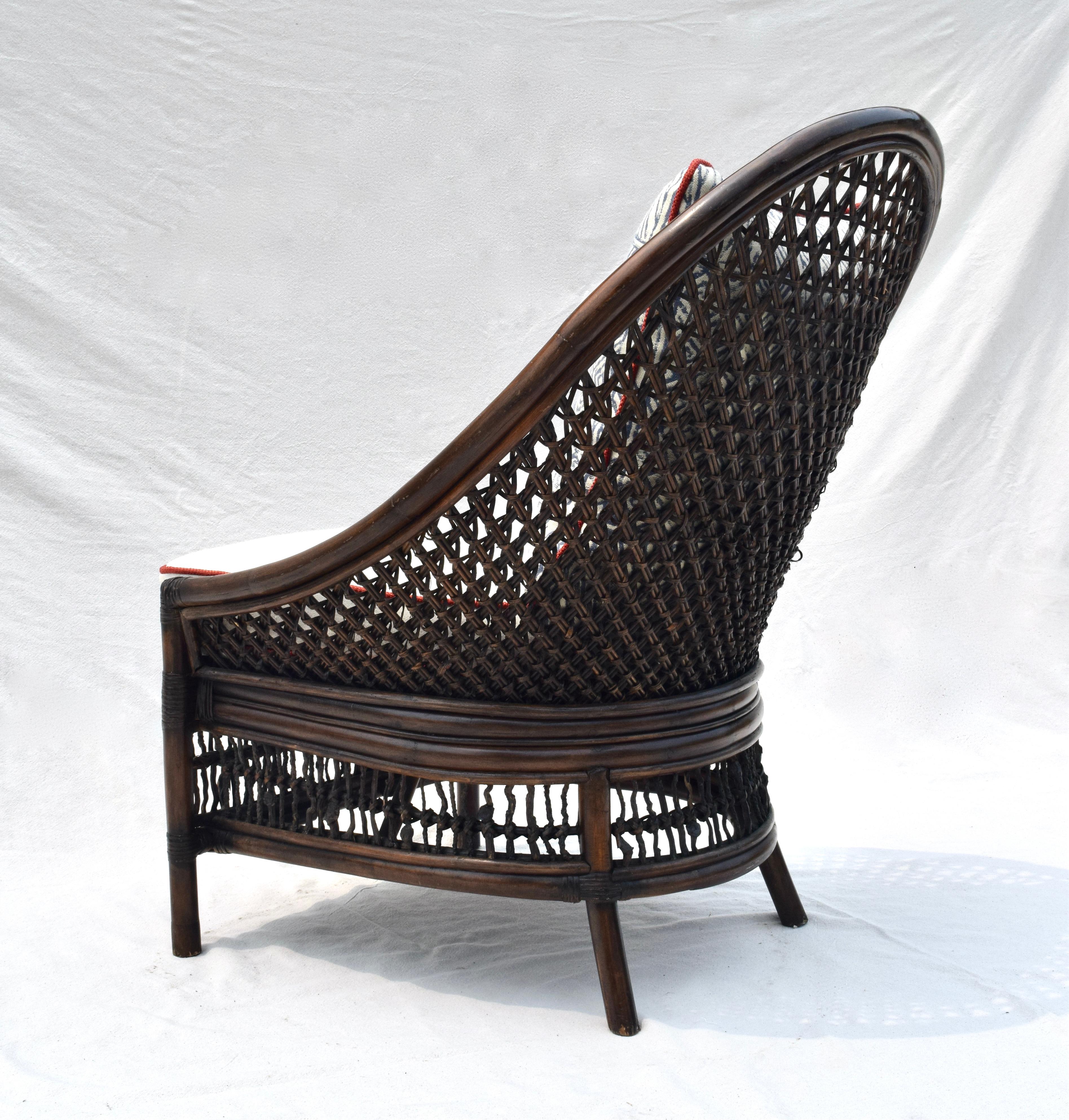 Bamboo Organic Modern Rattan Fanback Peacock & Curved Back Chair For Sale