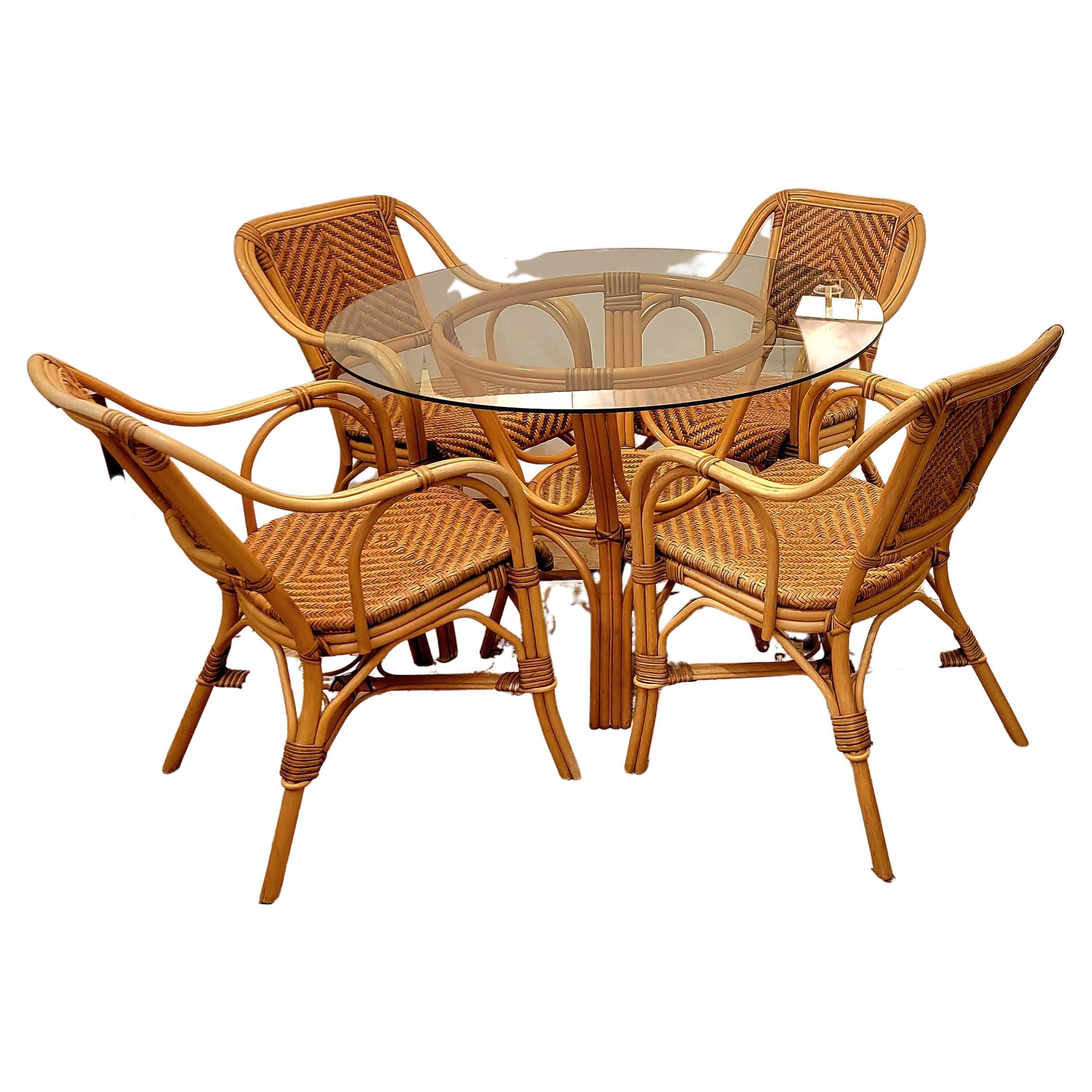 Vintage Woodard Midcentury Outdoor Dining Set with Round Table and 4