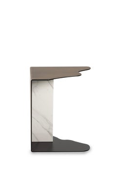 Mid-Century Modern Raw Marble Side Table, Statuario Brass, Handmade Greenapple