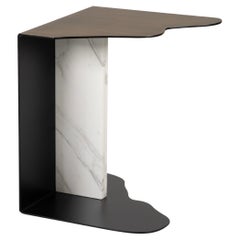 Mid-Century Modern Raw Beistelltisch, Calacatta Marmor, Messing, Handarbeit Greenapple