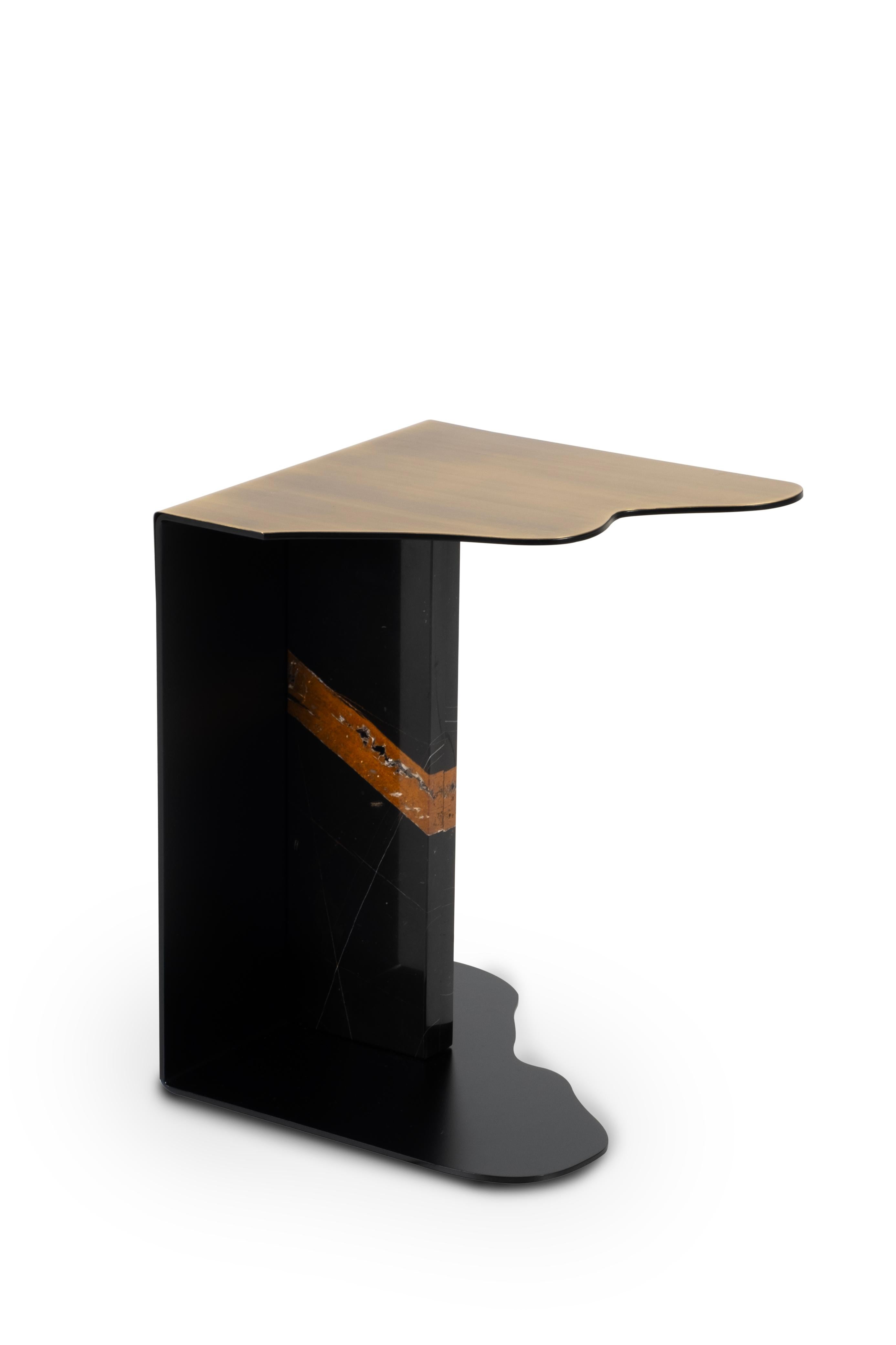 Metal Organic Modern Raw Side Table, Calacatta Marble, Handmade Portugal by Greenapple For Sale