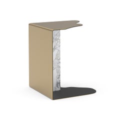 Mid-Century Modern Raw Marble Side Table, Dover White, Handmade by Greenapple