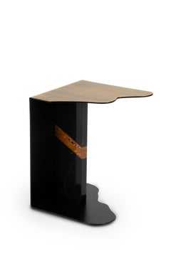 Mid-Century Modern Raw Marble Side Table, Sahara Noir, Handmade by Greenapple