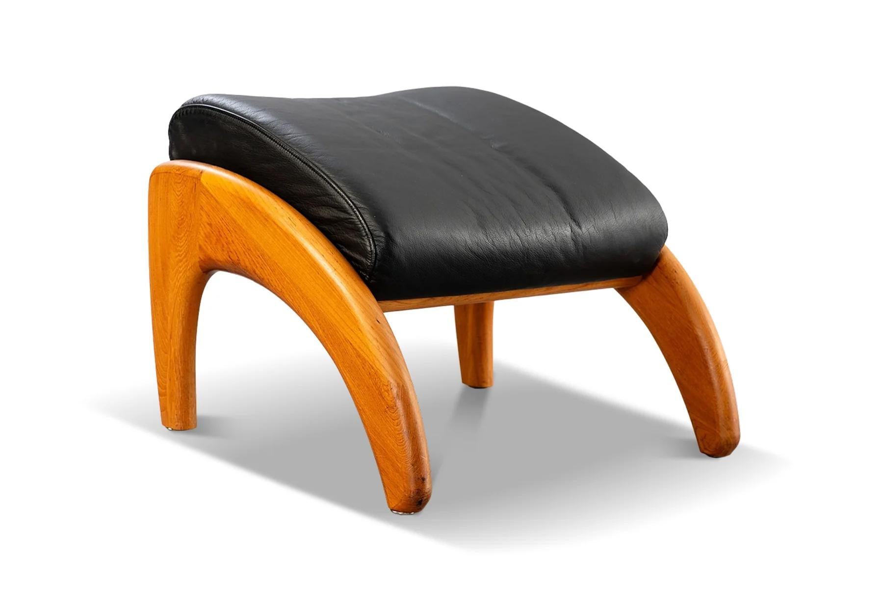 Organic modern reclining teak + leather lounge chair with ottoman 3