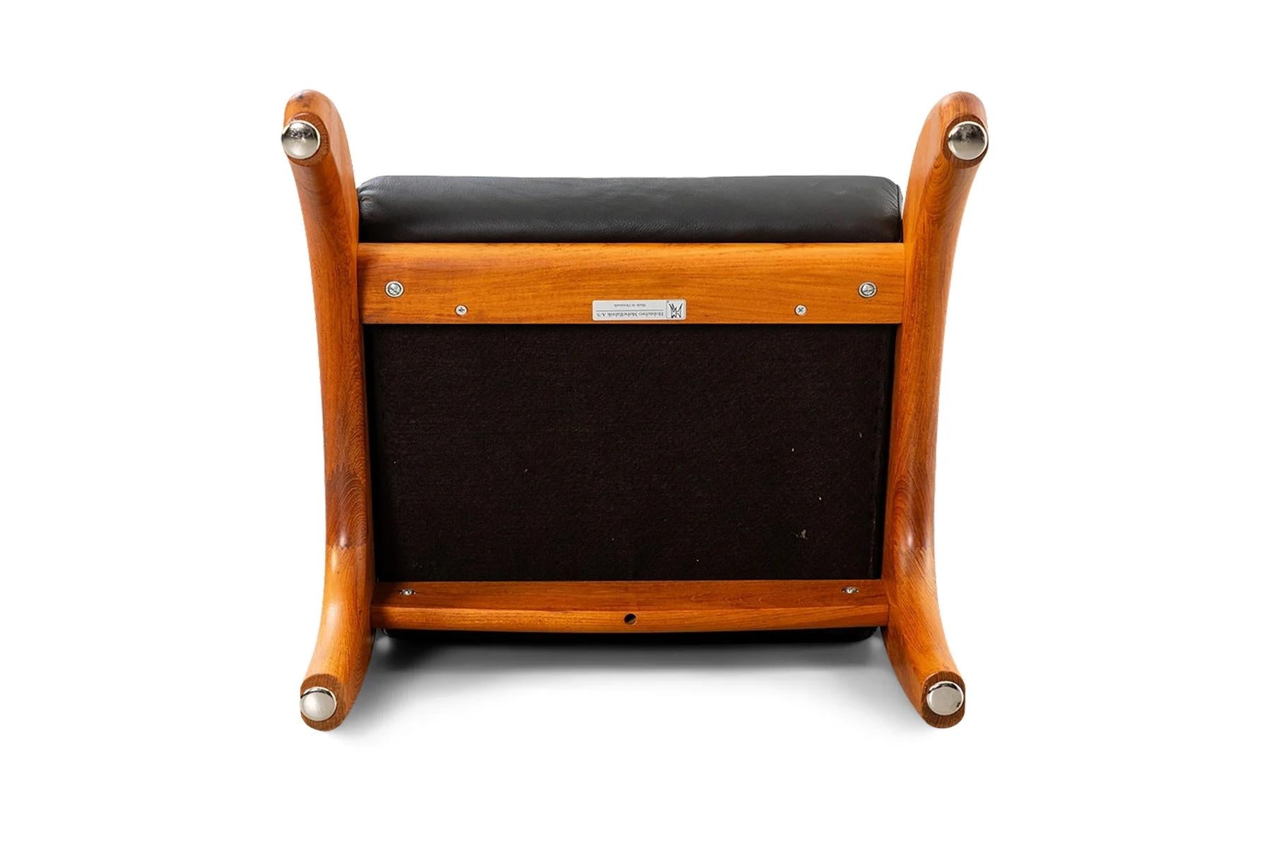 Organic modern reclining teak + leather lounge chair with ottoman 4