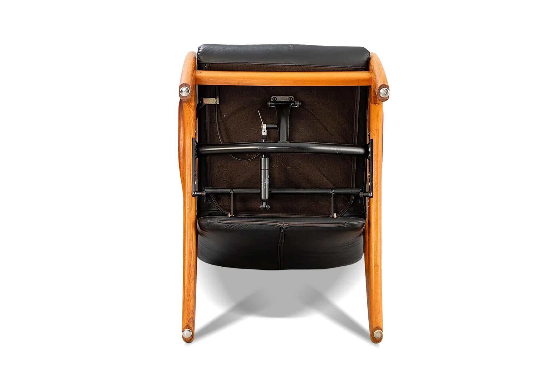 Organic modern reclining teak + leather lounge chair with ottoman 5