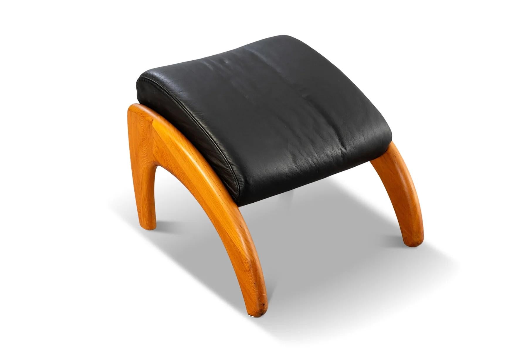 Organic modern reclining teak + leather lounge chair with ottoman 2