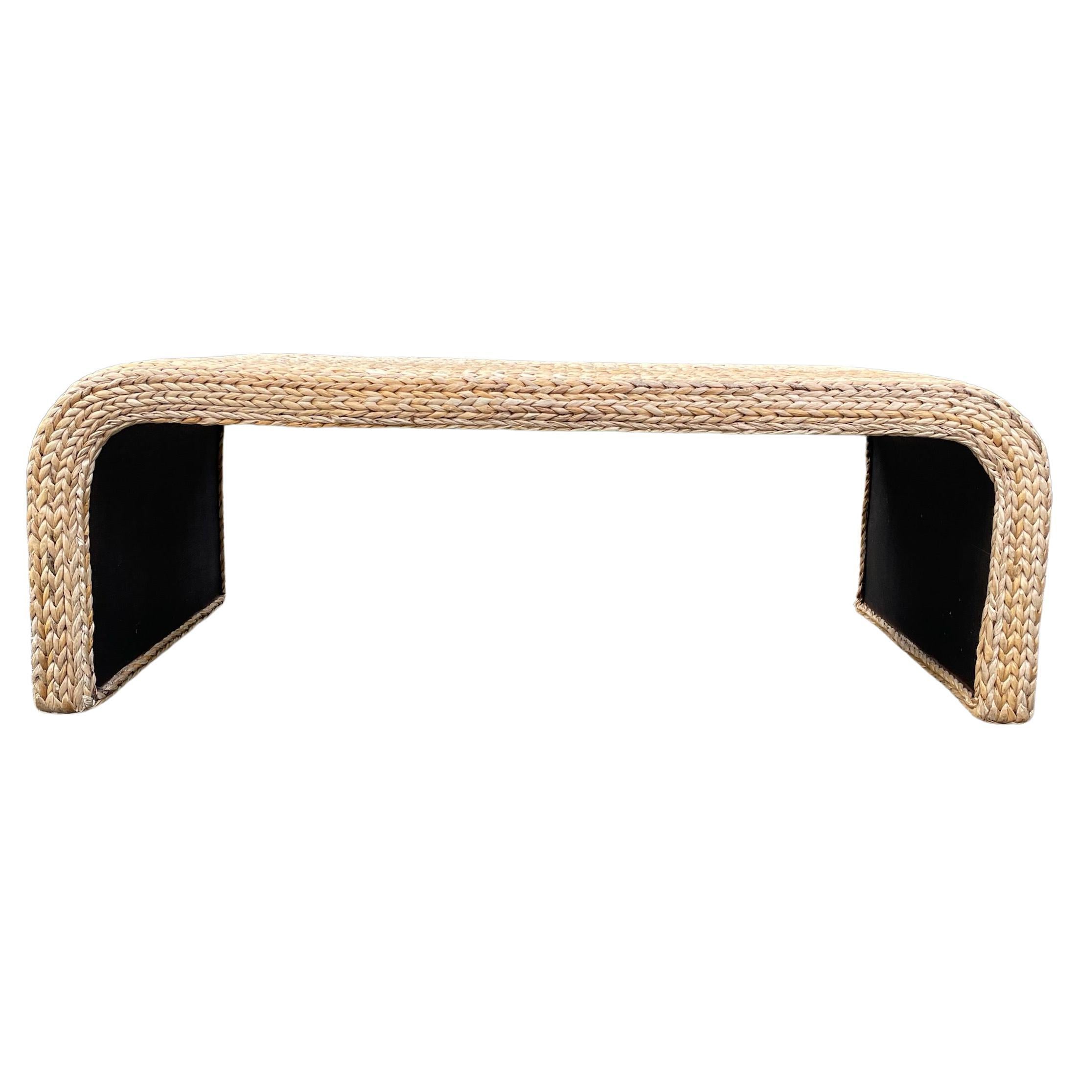 Mesa de centro de hierba natural trenzada, rectangular, moderna y ecológica