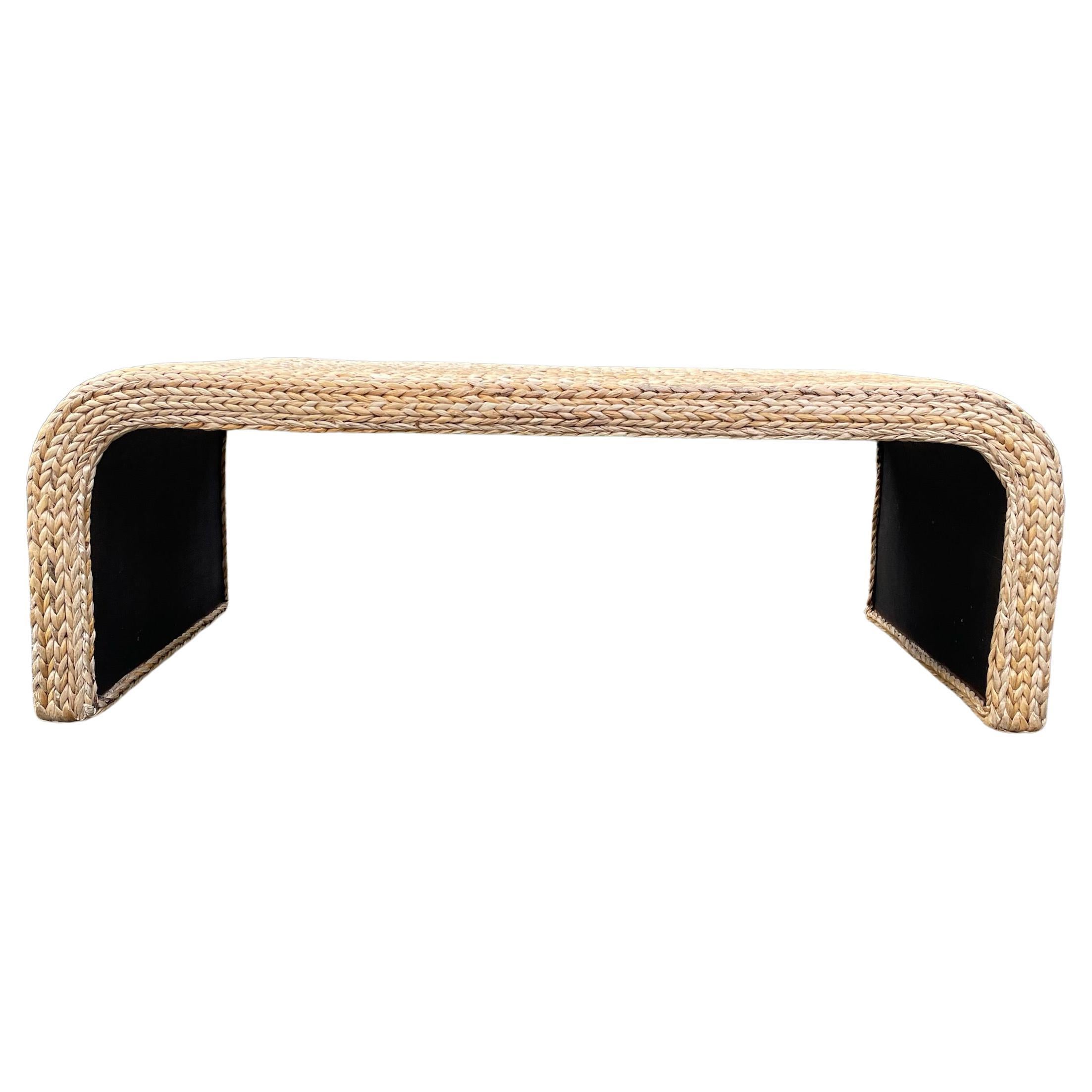 Organic Modern Rectangular Braided Natural Grass Coffee Table For Sale