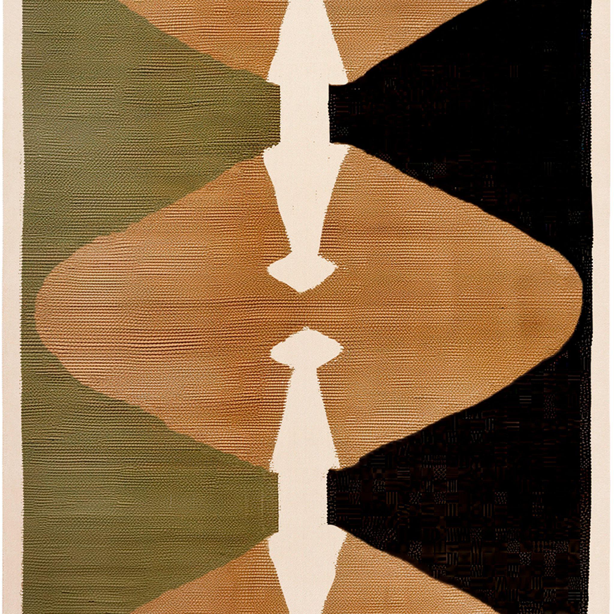 Portuguese Organic Modern Rectangular Rug Ethnic Pattern Green, Yellow, Black, White For Sale