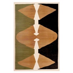 Tapis rectangulaire moderne biologique à motif ethnique Vert, Jaune, Noir, Blanc