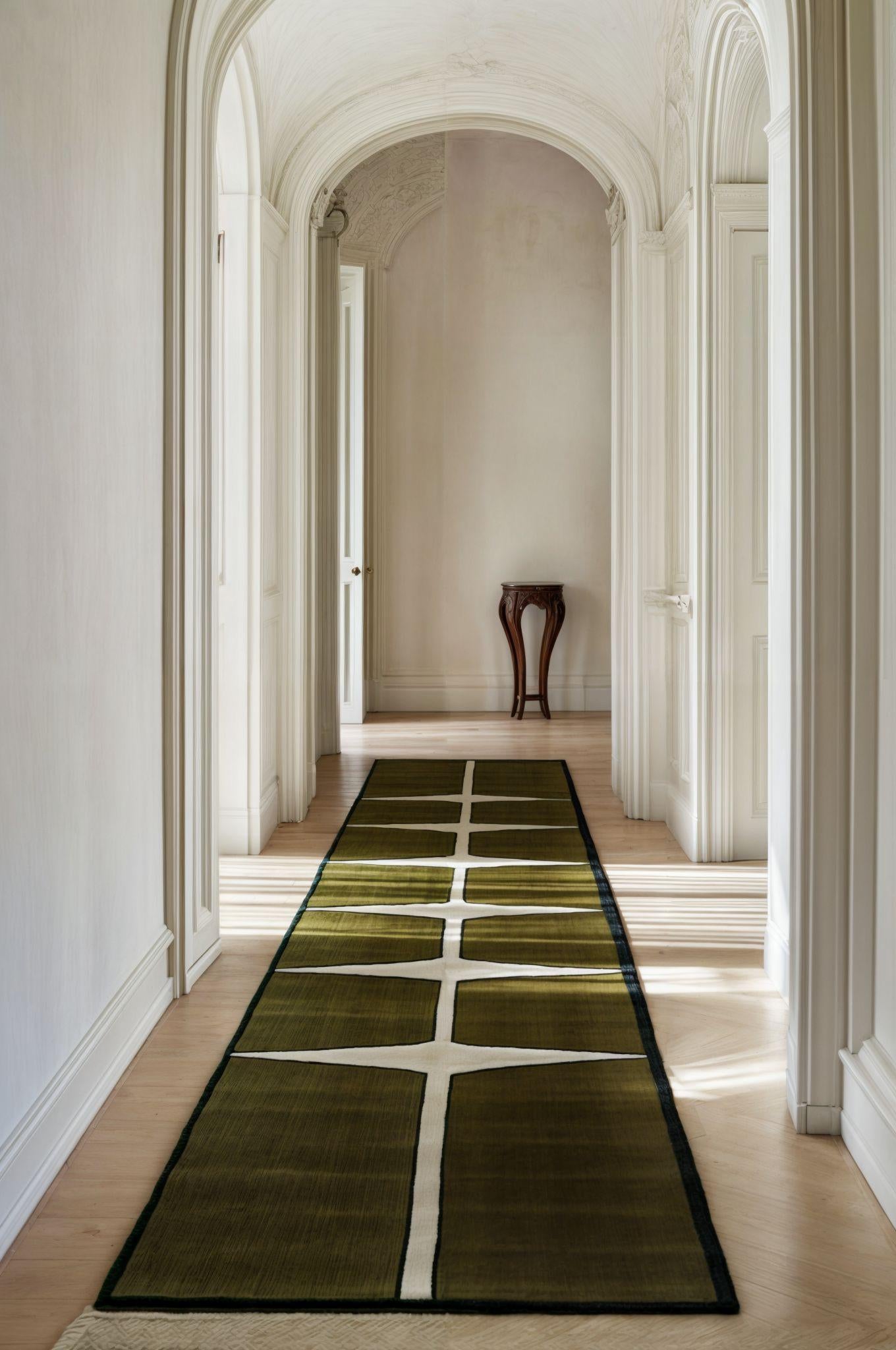 Alfombra Rectangular Moderna Ecológica Motivo Geométrico Verde Oscuro Negro y Neutro Moderno orgánico en venta