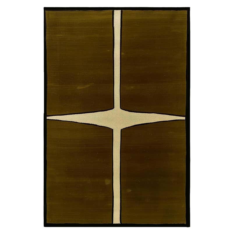 Contemporary Rectangular Rug Abstract Pattern Black, Yellow Mustard and ...