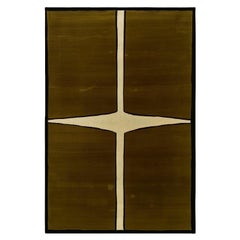 Tapis rectangulaire moderne biologique à motif géométrique Vert foncé Noir et neutre