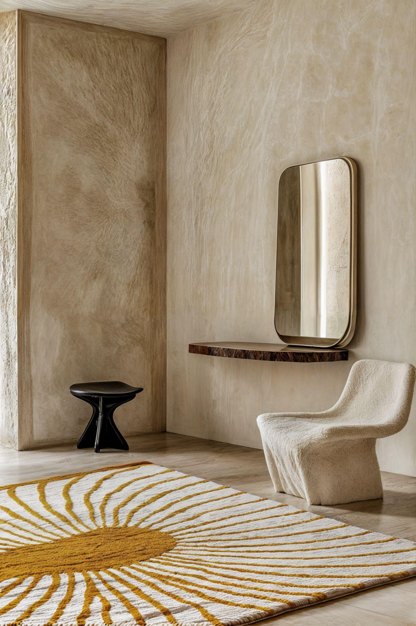 Organic Modern Rectangular Rug Pattern Gold, Yellow Mustard & Beige In New Condition For Sale In Porto, PT