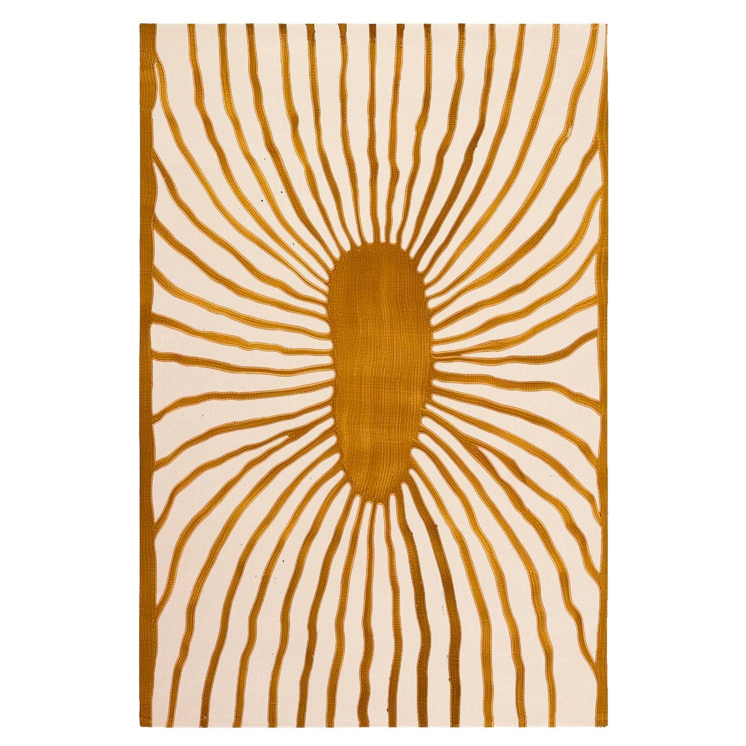 Alfombra Rectangular Moderna Patrón Oro, Amarillo Mostaza y Beige