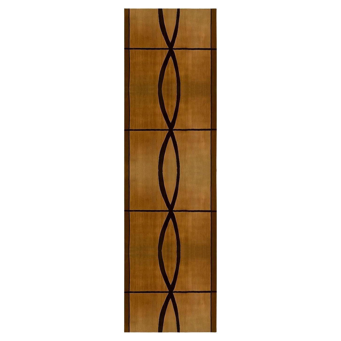Alfombra Rectangular Moderna Ecológica Patrón Marrón, Amarillo Mostaza y Neutro