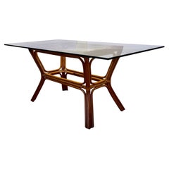 Table de salle à manger moderne et bio, rectangulaire, en osier, rotin et verre de bambou