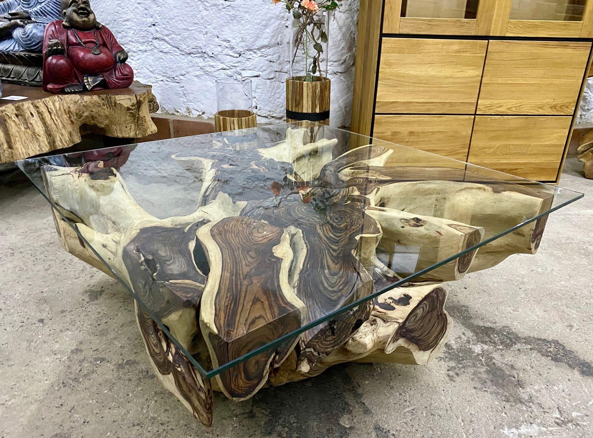 Organique Table moderne organique avec plateau en verre de sécurité, bois Sonokeling, 2024 en vente