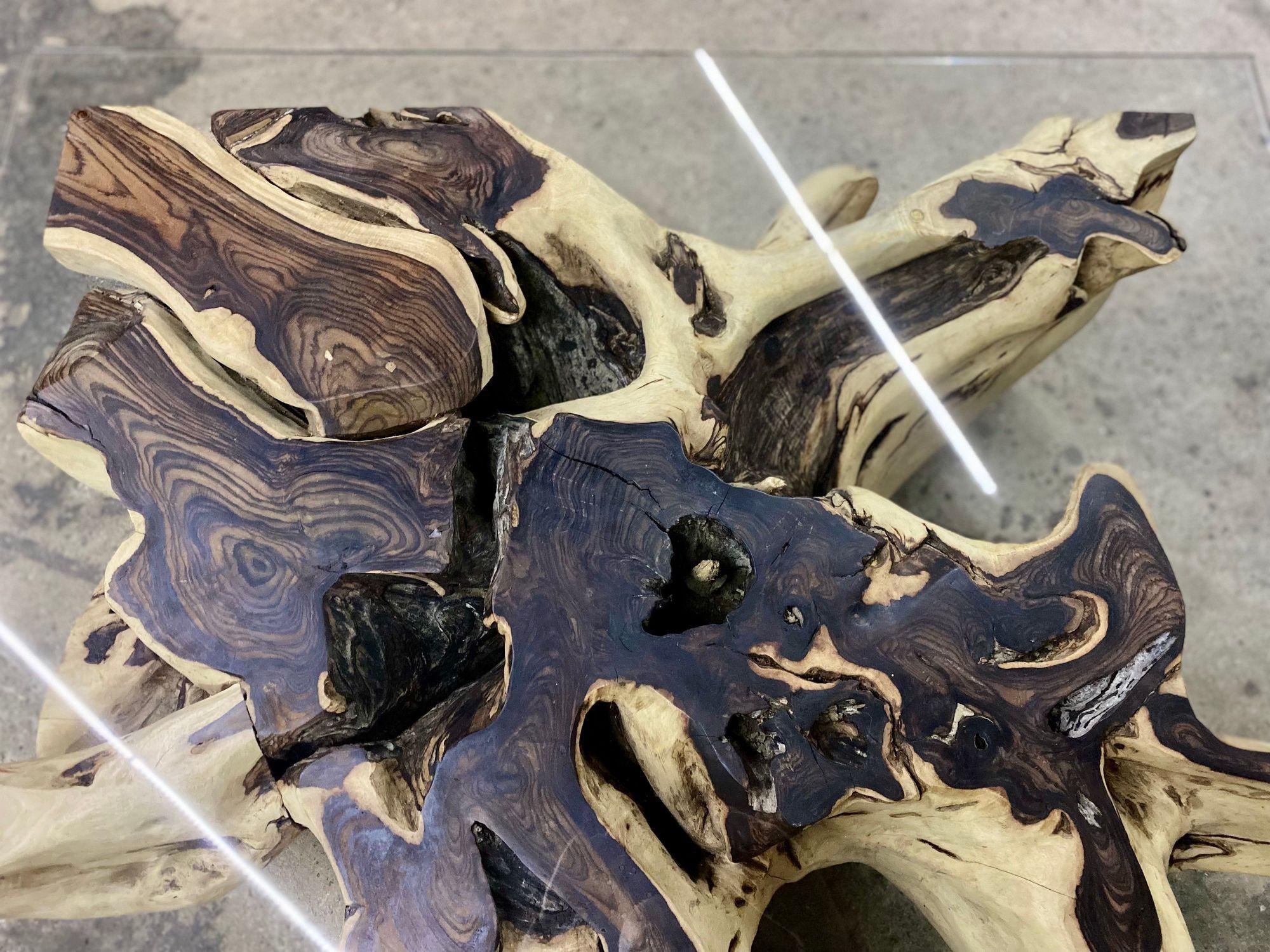 Table moderne organique avec plateau en verre de sécurité, bois Sonokeling, 2024 en vente 1