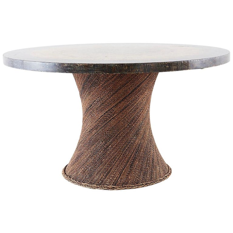 Organic Modern Rope Clad Round Tree Trunk Pedestal Table at 1stDibs