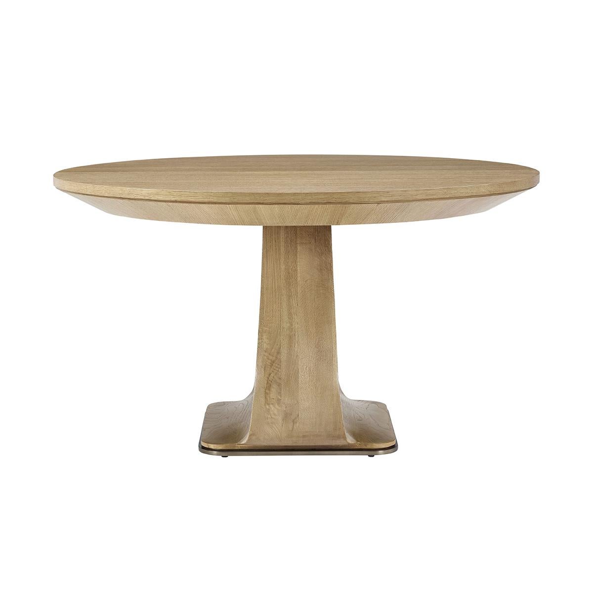 Vietnamese Organic Modern Round Oak Extending Dining Table For Sale