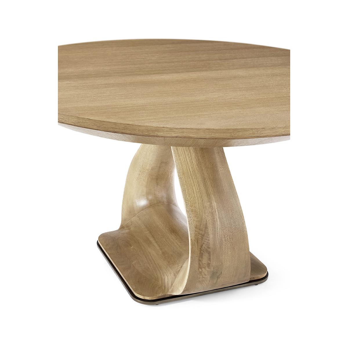 Organic Modern Round Oak Extending Dining Table In New Condition For Sale In Westwood, NJ