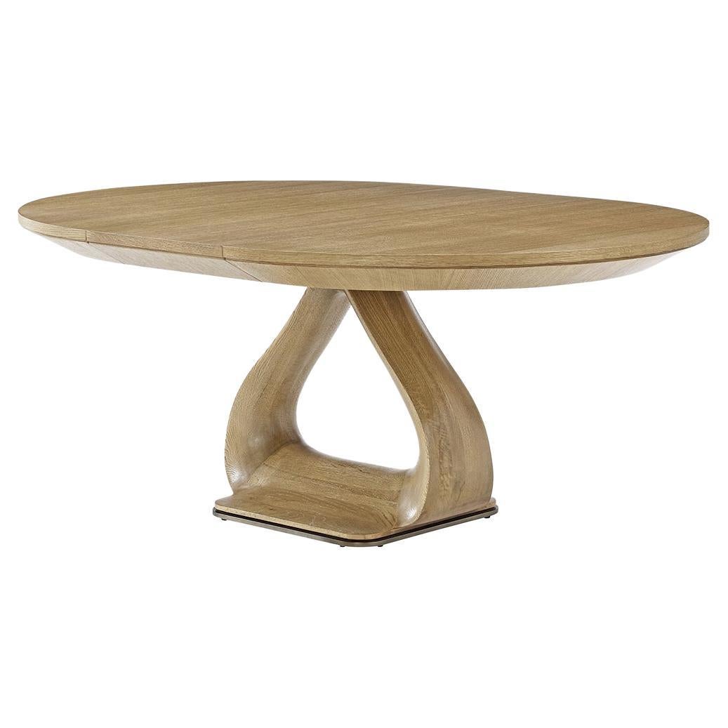 Organic Modern Round Oak Extending Dining Table For Sale