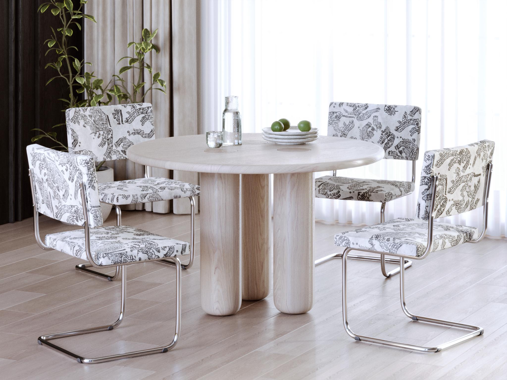 Moldovan Organic Modern Round Solid Oak Dining Table in Whitewashed Finish For Sale