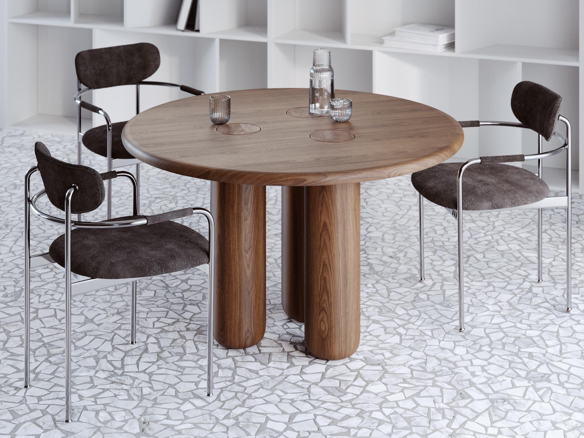 Moldovan Organic Modern Round Solid Walnut Dining Table For Sale