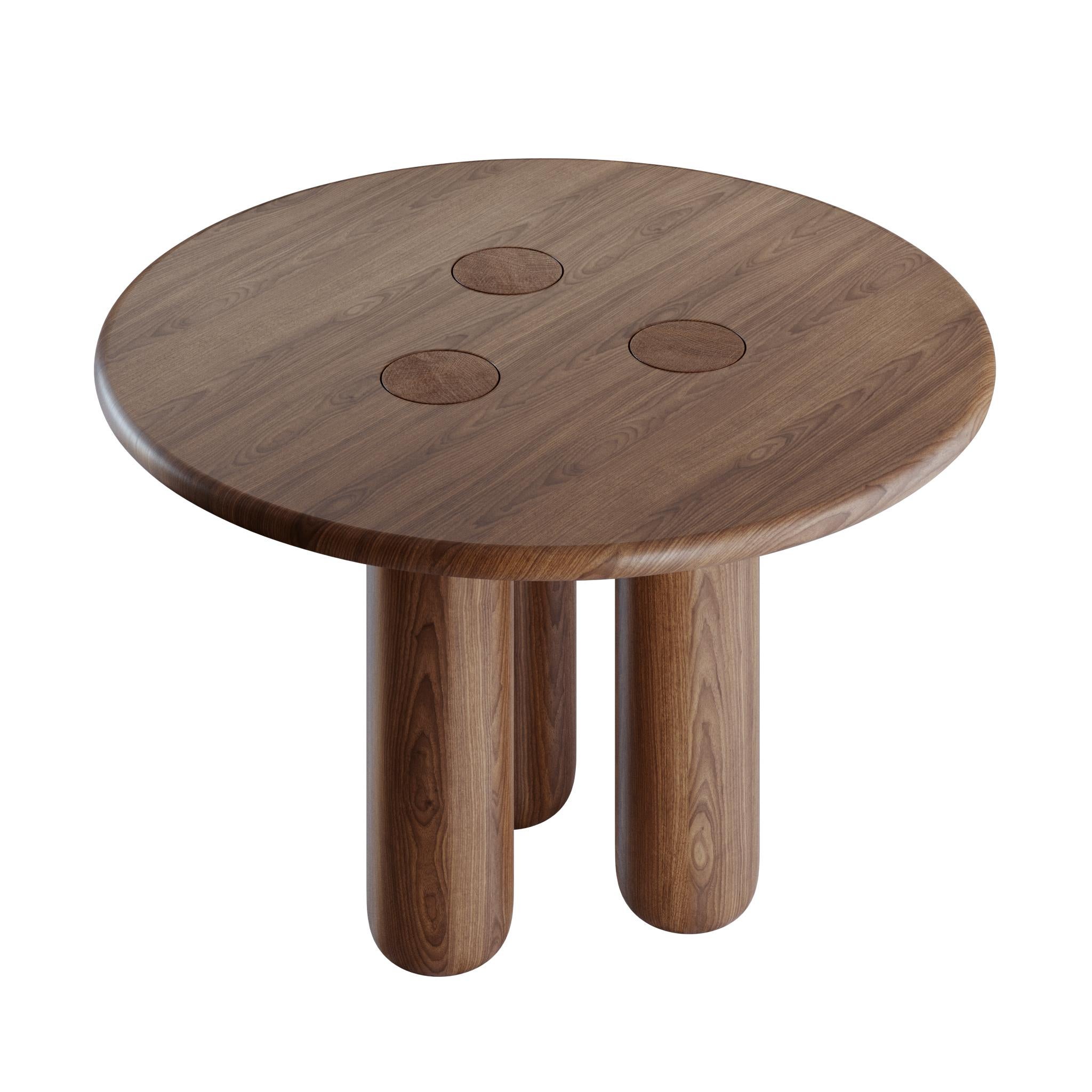 Hand-Crafted Organic Modern Round Solid Walnut Dining Table For Sale