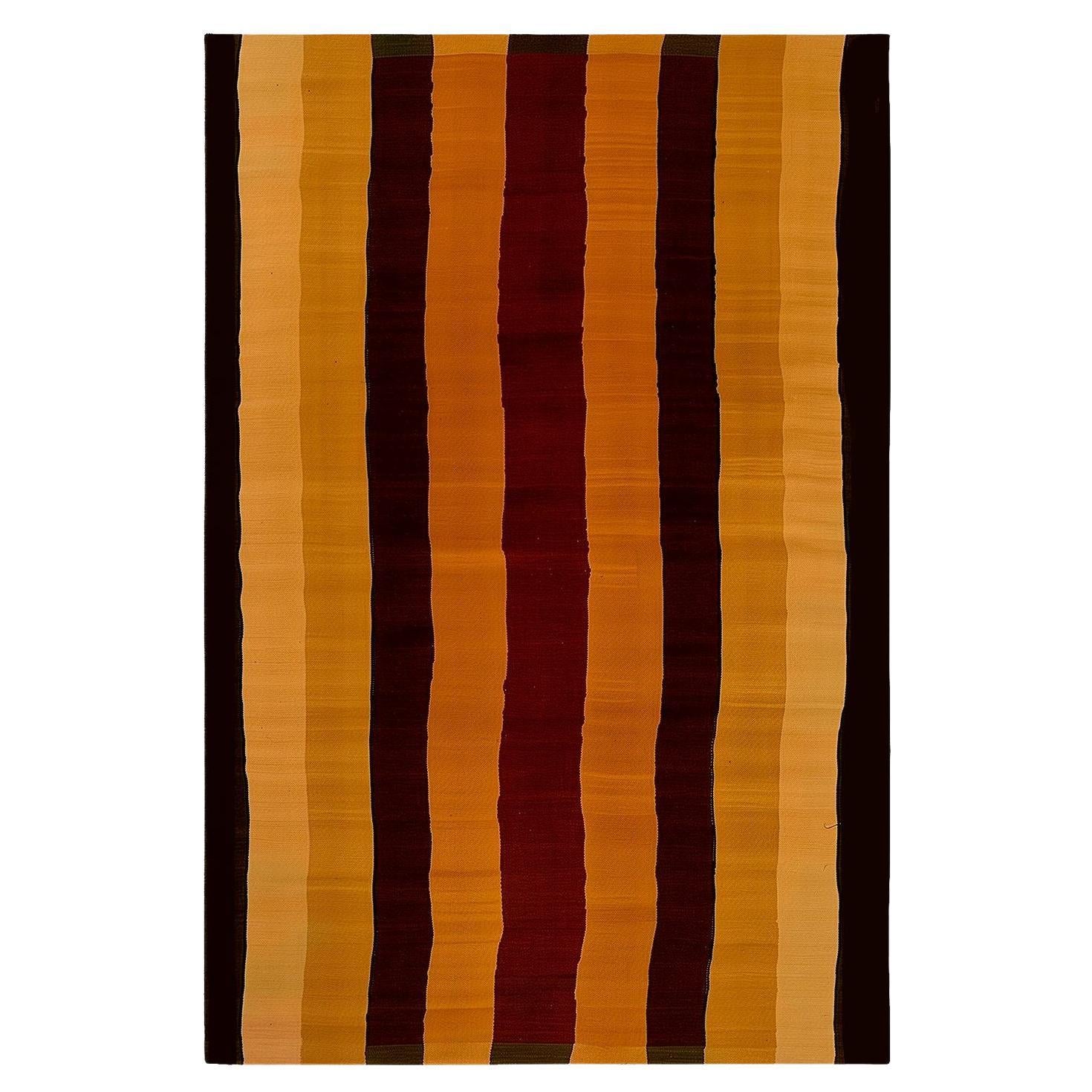 Alfombra Moderna Ecológica Patrón Étnico de Rayas Rojo, Marrón, Naranja, Amarillo, Negro