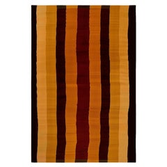 Alfombra Moderna Ecológica Patrón Étnico de Rayas Rojo, Marrón, Naranja, Amarillo, Negro