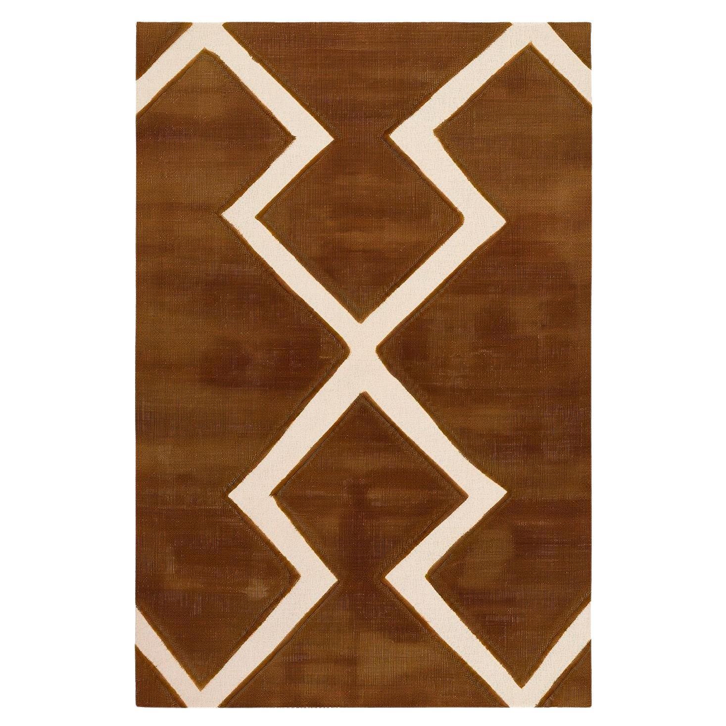 Alfombra Moderna Ecológica Diseño Étnico Zig Zag Marrón, Beige