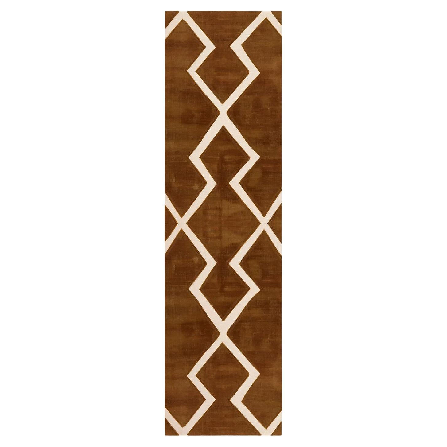 Traves de Mesa Étnico Moderno Motivo Zig Zag Marrón, Beige