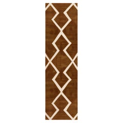 Organischer moderner Läufer mit ethnischem Zig Zag-Muster Braun, Beige