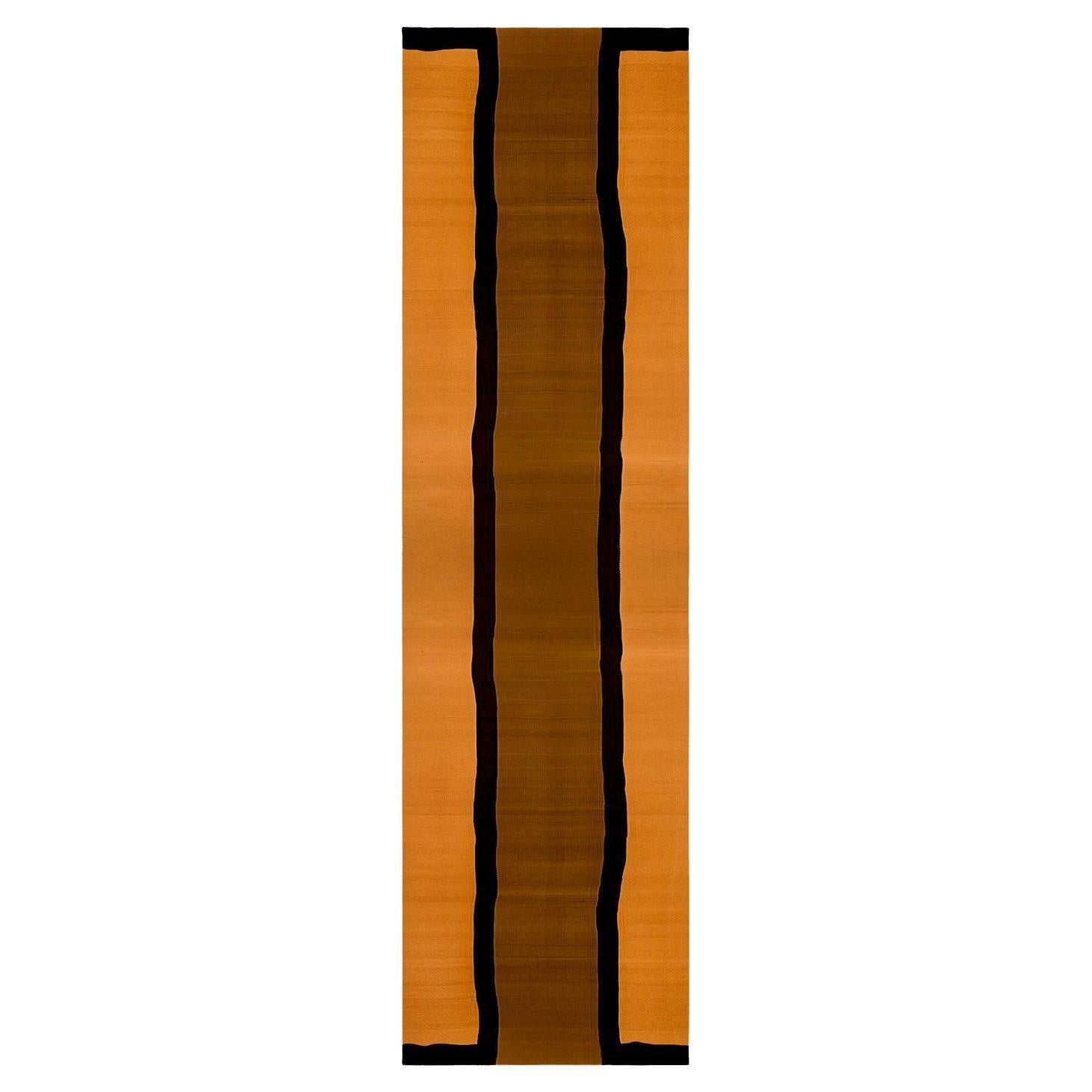 Alfombra orgánica moderna con diseño étnico de rayas Marrón, Naranja, Amarillo, Negro en venta