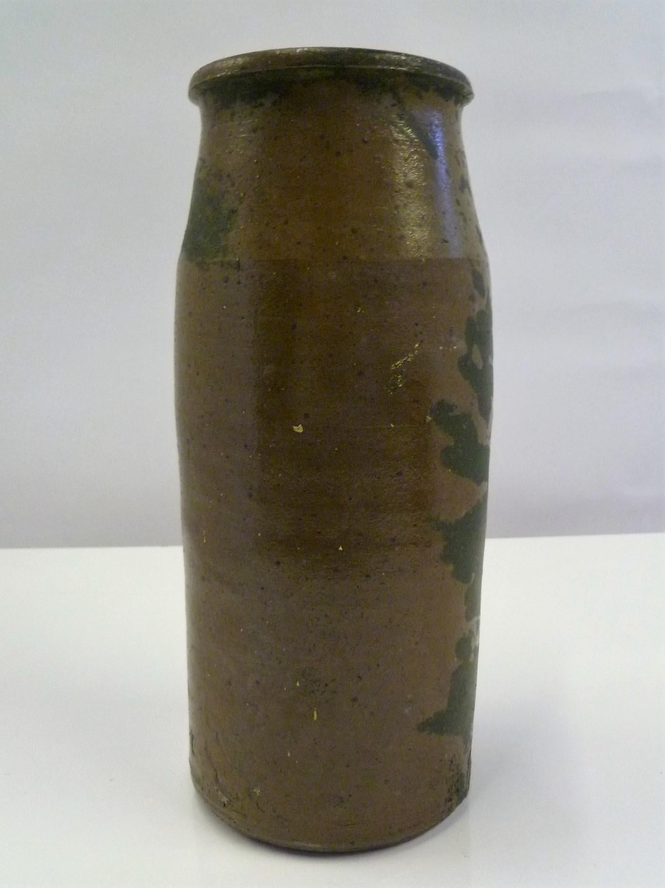 Folk Art Organic Modern Rustic American Salt Glaze Crock Pottery Vase, Early 20th Century