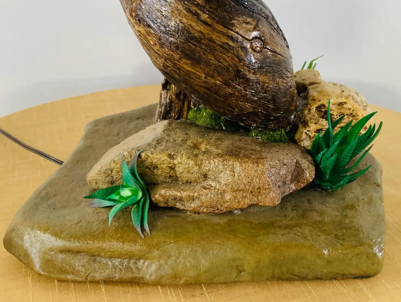 Organic Modern Rustic Tree Trunk Shaped Table Lamp on a Stone Base For Sale 7