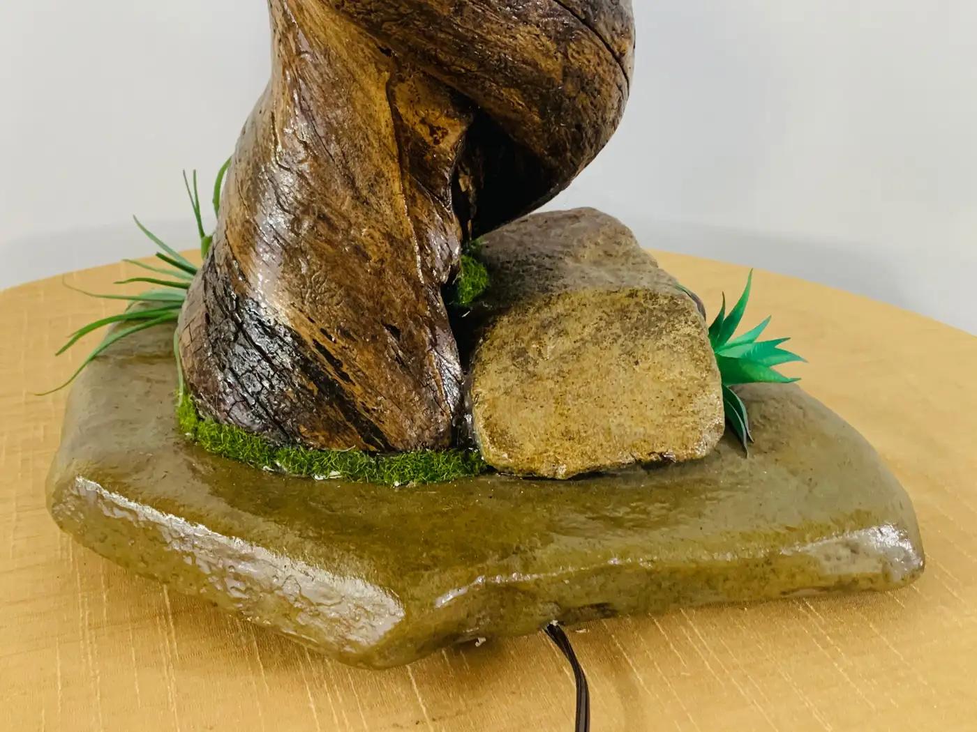 Organic Modern Rustic Tree Trunk Shaped Table Lamp on a Stone Base For Sale 9