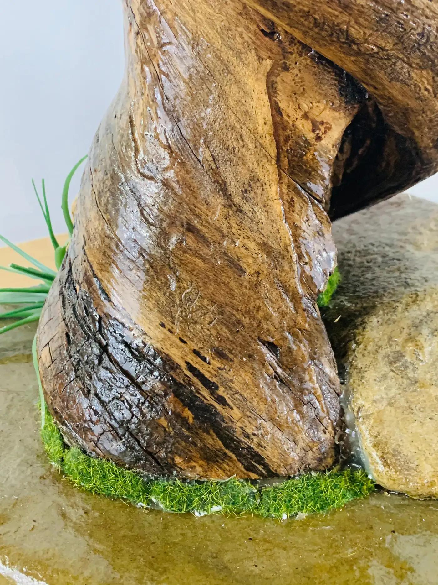 Organic Modern Rustic Tree Trunk Shaped Table Lamp on a Stone Base For Sale 10