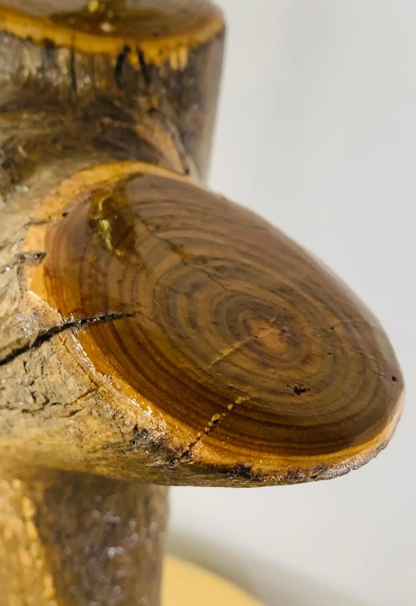 Organic Modern Rustic Tree Trunk Shaped Table Lamp on a Stone Base For Sale 2