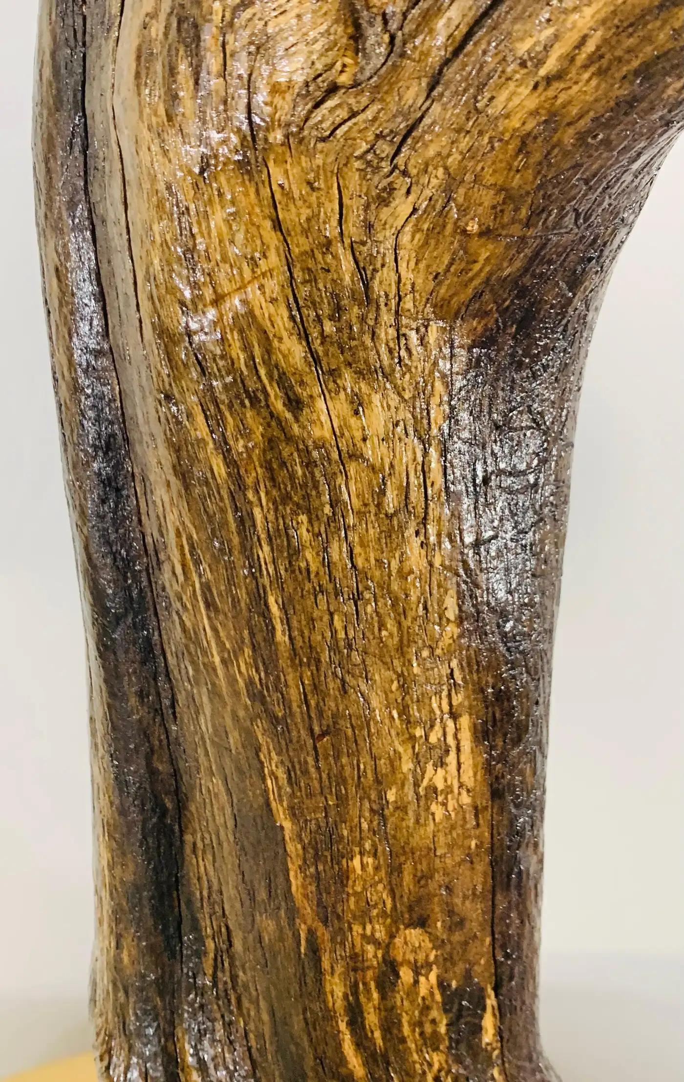 Organic Modern Rustic Tree Trunk Shaped Table Lamp on a Stone Base For Sale 3