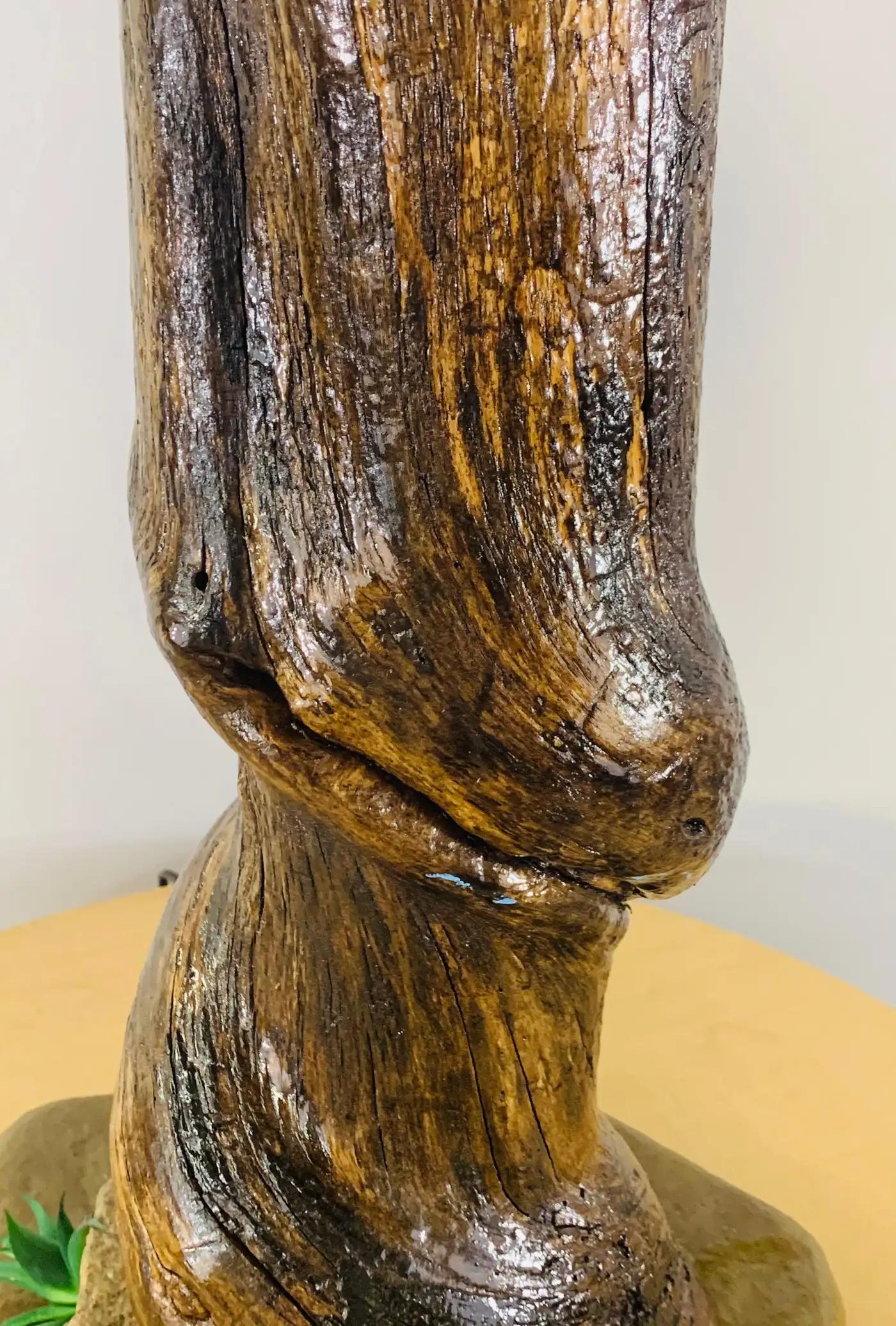 Organic Modern Rustic Tree Trunk Shaped Table Lamp on a Stone Base For Sale 4