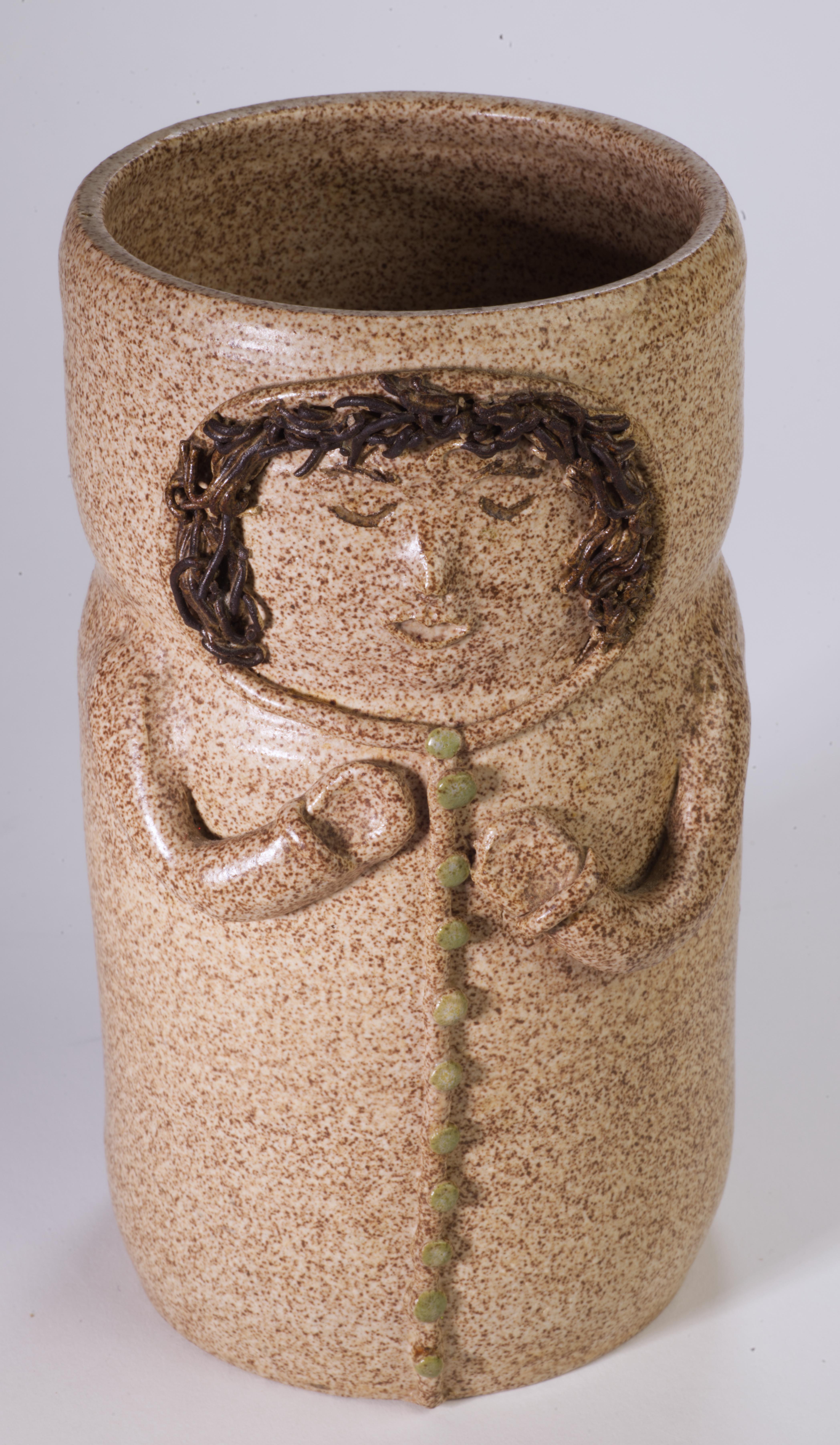 Jarrón moderno orgánico de esmalte salino con decoración abstracta de chica, Art Studio Pottery en Bueno estado para la venta en Clifton Springs, NY