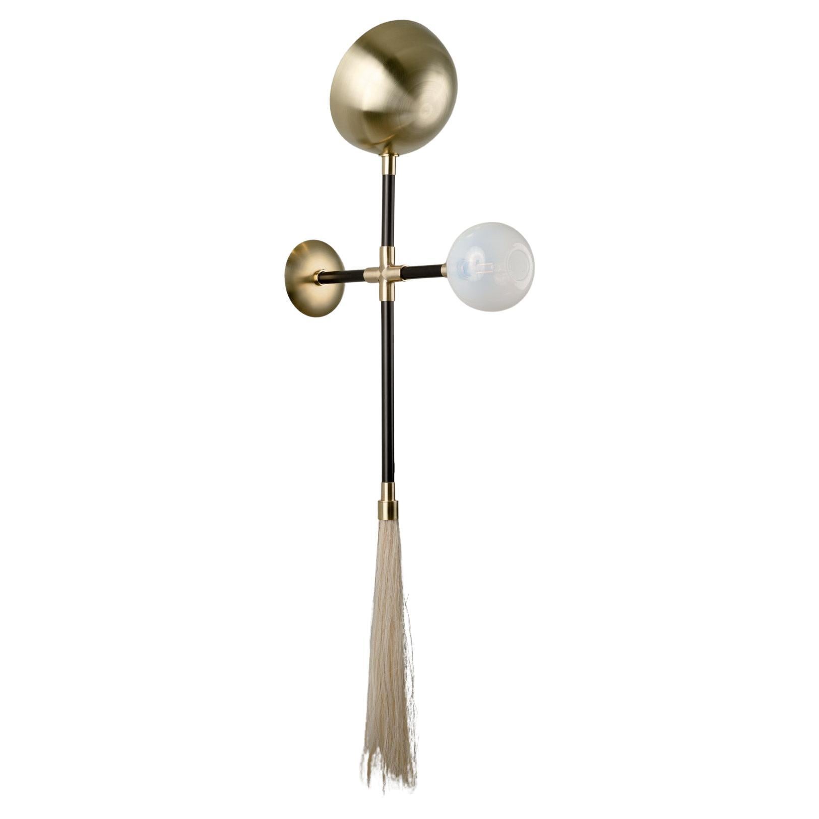 Organic Modern Sconce Polished Blown Glass Globe Horsehair Tassel For Sale