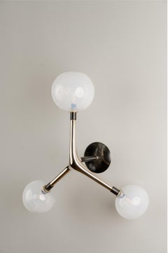 Organic Modern Sconce Cast Polished Bronze White Blown Glass Globes