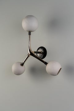 Organic Modern Sconce Cast Polished Bronze White Handmade Porcelain Globes