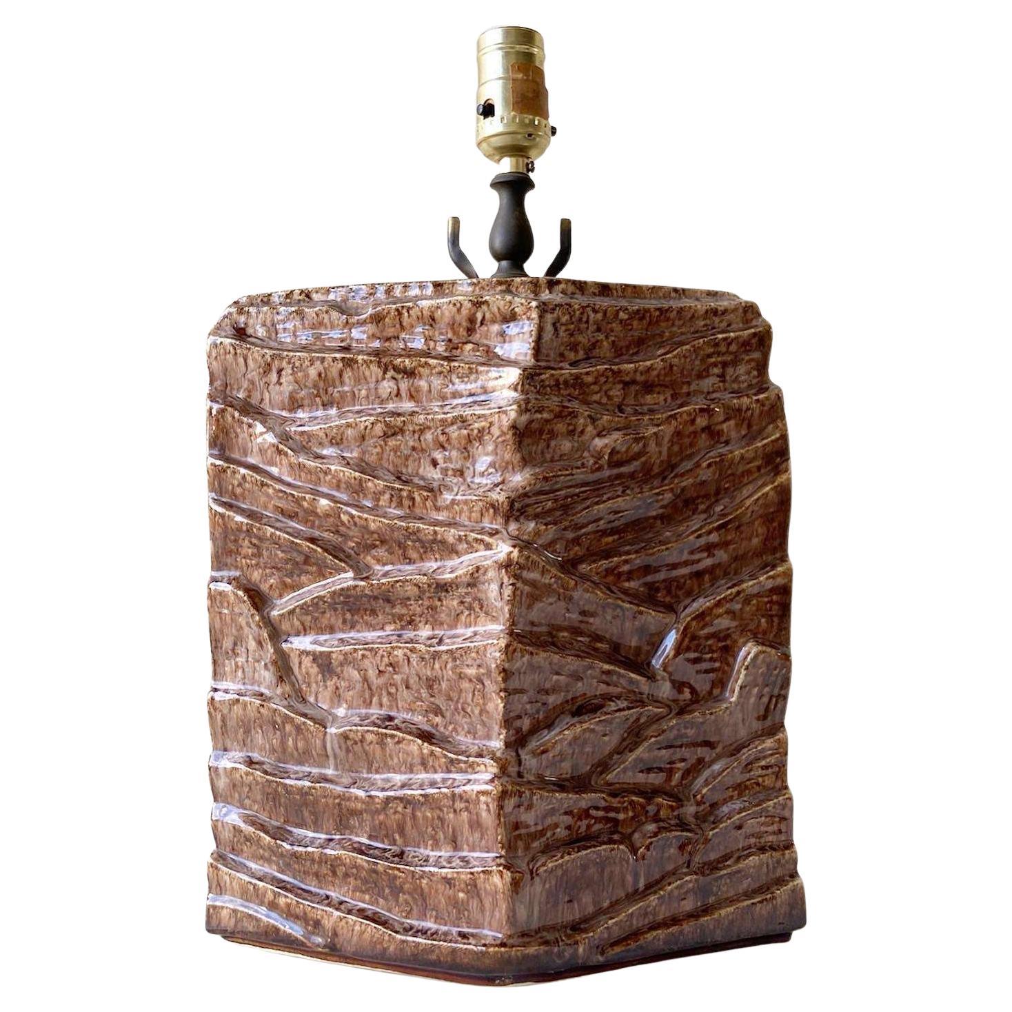 Organic Modern Sculpted Brown Ceramic Table Lamp For Sale