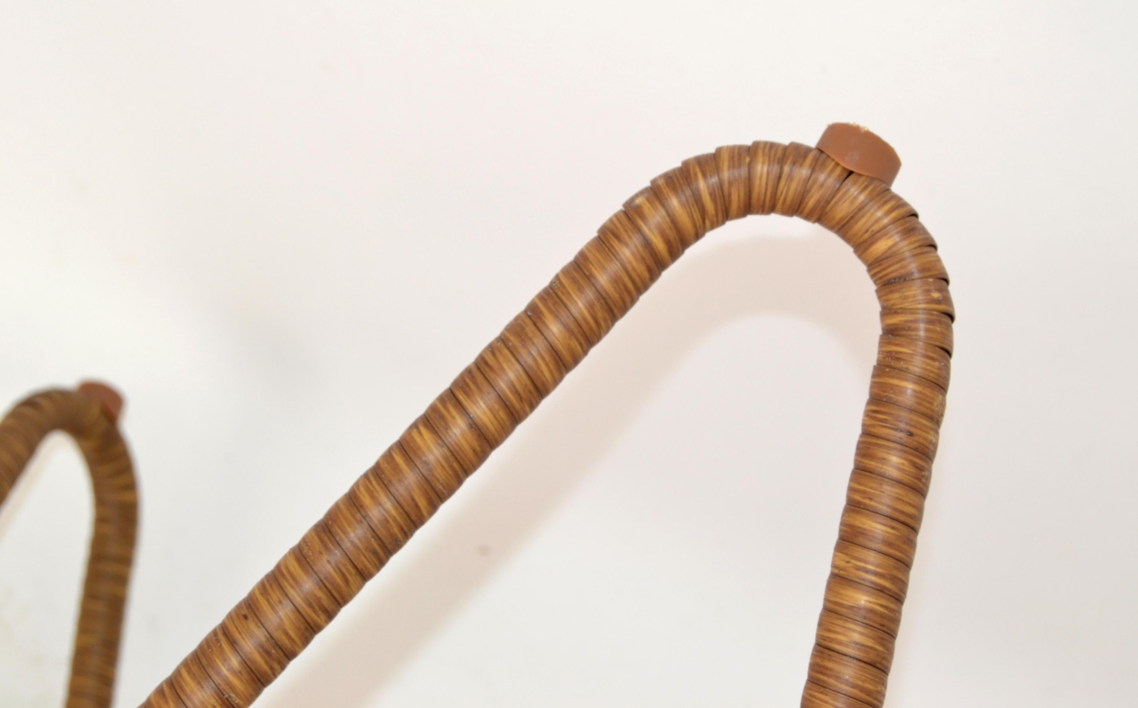 Organic Modern Sculptural 3-Legged Stool Wrought Iron Hand-Woven Cane Bindings For Sale 4